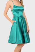 Aquamarine Lace-Up Square-Neck Satin A-Line Mini Homecoming Dress