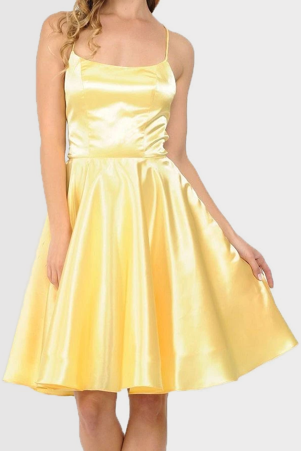 Lace-Up Square-Neck Satin A-Line Mini Homecoming Dress