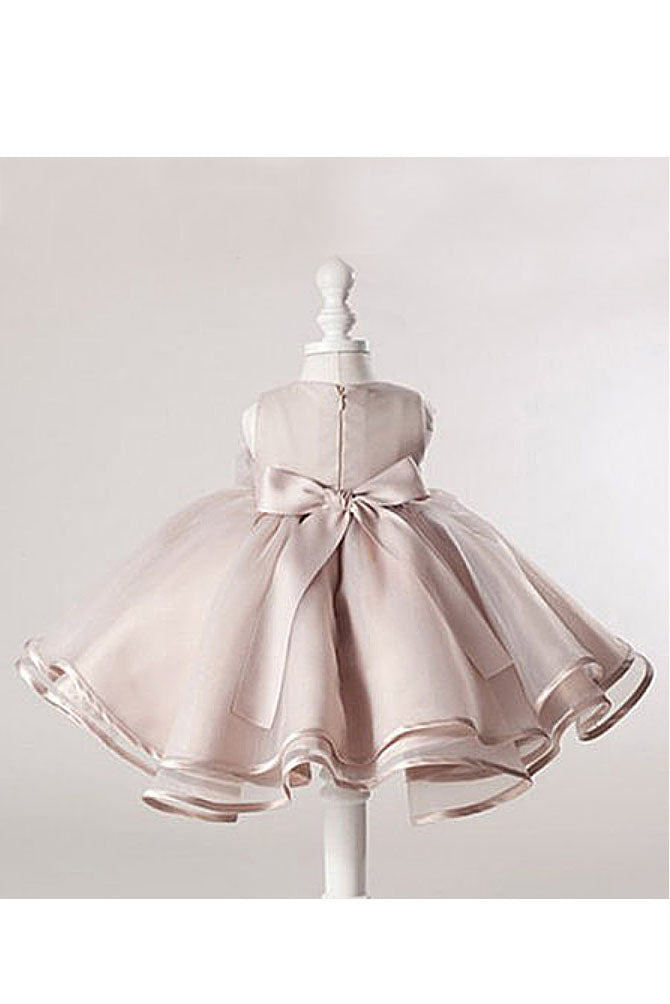 Rosette Satin and Tulle Tea-Length Ball Gown Flower Girl Dress