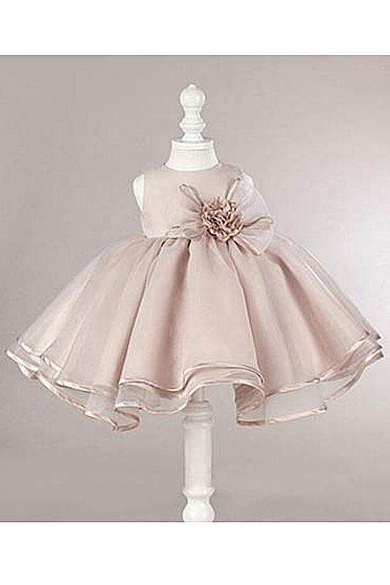 Rosette Satin and Tulle Tea-Length Ball Gown Flower Girl Dress