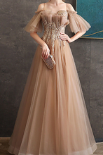 Long Tulle Formal Prom Dress A Line with Off-the-shoulder