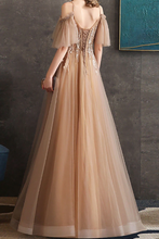 Long Tulle Formal Prom Dress A Line with Off-the-shoulder