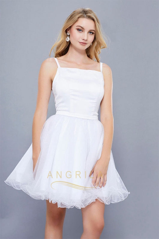 Unique A-line/Princess Spaghetti Straps Short Formal Prom Dresses with Ruffles