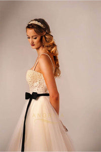 A-line/Princess Spaghetti Straps Beaded Bodice Tulle Vintage Wedding Dresses