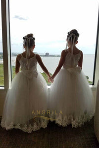 Funky Spaghetti Straps Tulle Flower Girl Dresses with Bow