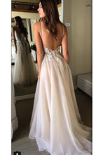 Deep V-Neck Backless Prom Dress with Applique