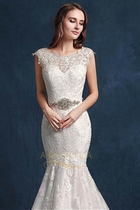 Elegant Mermaid Belt Wedding Dresses with Lace Appliques