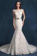 Elegant Mermaid Belt Wedding Dresses with Lace Appliques