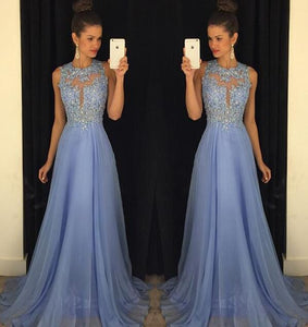 Astonishing A-line Scoop Sleeveless Beading Long Chiffon Formal Prom Dresses