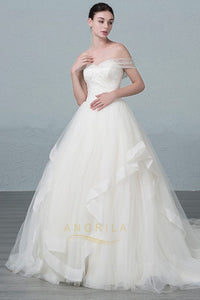 A-line/Princess Off-the-Shoulder Beading Long Lace-up Bridal Wedding Dresses