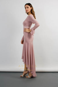 Elegant High-Low Bateau Neckline Wedding Guest Dress with Long Sleeves