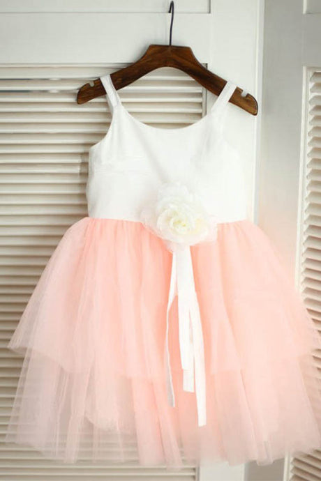 Trendy A-line/Princess Tulle Sleeveless Flower Girl Dresses with Handmade Flowers