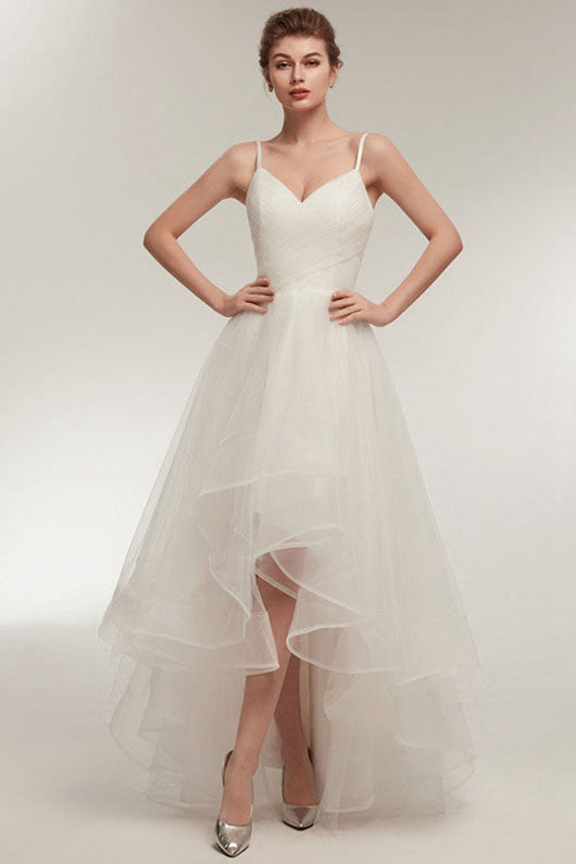 Tiered High-Low Organza A-Line Wedding Dress with Lace-Up Back