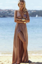 Sexy Spaghetti Strap Deep V-Neck Criss-cross Long Prom Dresses with split