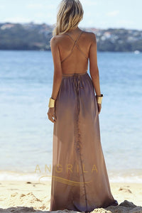 Sexy Spaghetti Strap Deep V-Neck Criss-cross Long Prom Dresses with split
