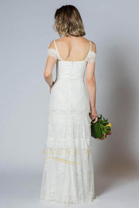Bohemian Sheath V-Neck Spaghetti Straps Lace Bridal Wedding Dresses