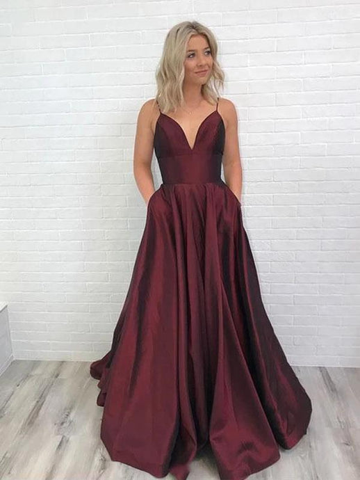 Spaghetti Straps Floor-length Prom Dresses with Pockets