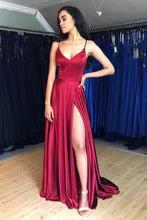 Spaghetti Straps Open Back Prom Dresses with Split