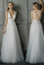 Simple A Line V-neck Sleeveless Tulle Wedding Dresses