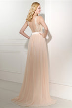 Princess sleeveless Lace Top Long Chiffon Sweep Train Bridesmaid Dresses