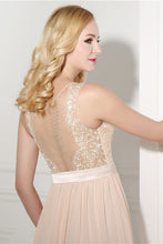 Princess sleeveless Lace Top Long Chiffon Sweep Train Bridesmaid Dresses