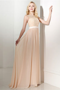 Princess sleeveless Lace Top Long Chiffon Sweep Train Bridesmaid Dresses