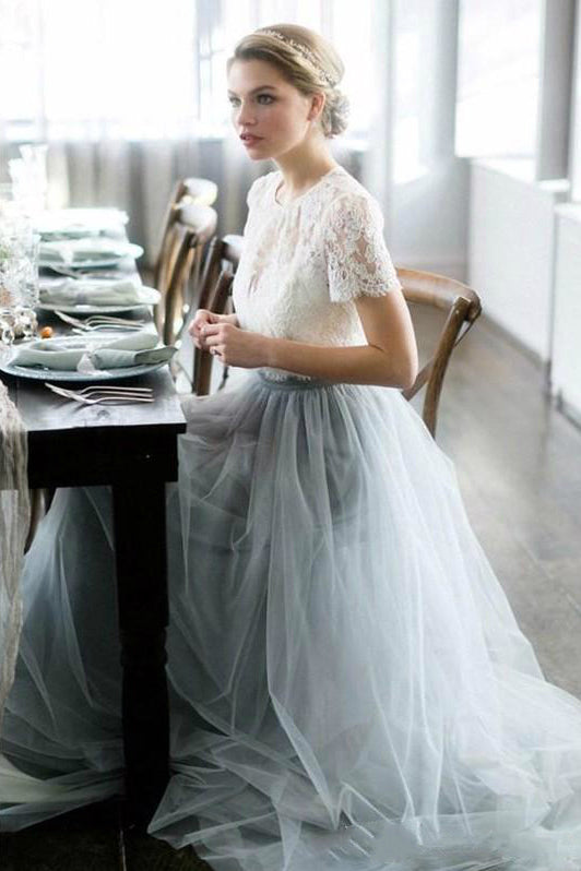 Elegant Tulle Lace Two-Piece Long Prom Dress