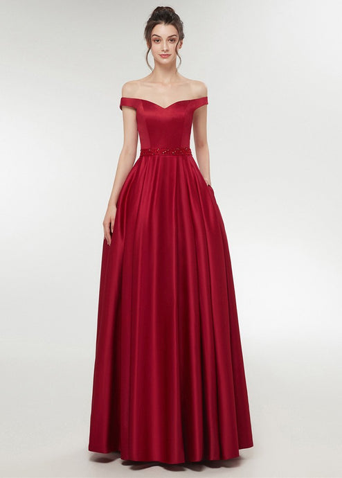 A-line Off-the-Shoulder Satin Ball Gown Prom Dress
