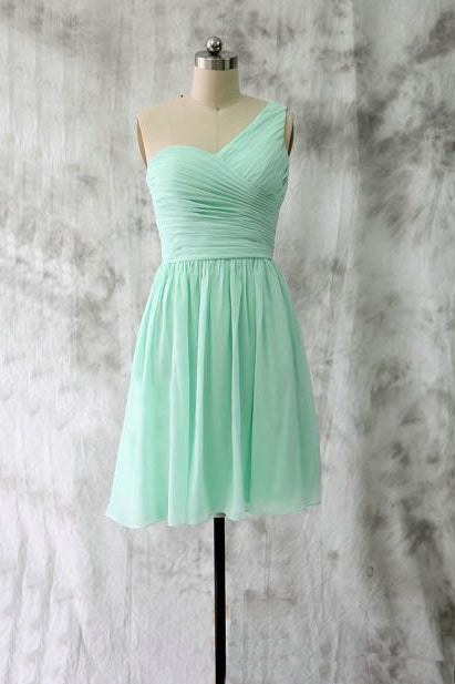 Short Ruched One-Shoulder Chiffon A-Line Cocktail Dress