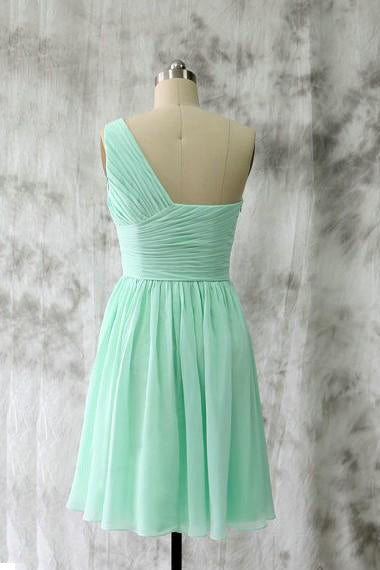 Short Ruched One-Shoulder Chiffon A-Line Cocktail Dress