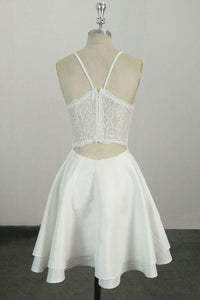 Short Spaghetti Straps V Neck Lace Homecoming Dress