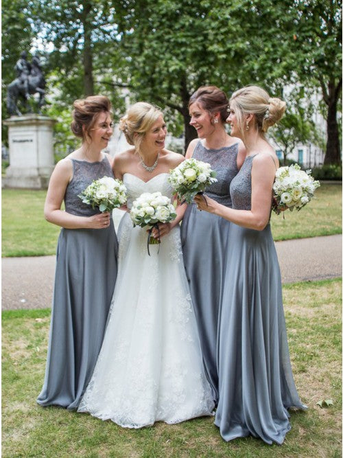 Low-Back Illusion-Neck Lace and Chiffon A-Line Bridesmaid Dress
