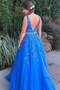 Deep V Neck Sleeveless Long Prom Dress