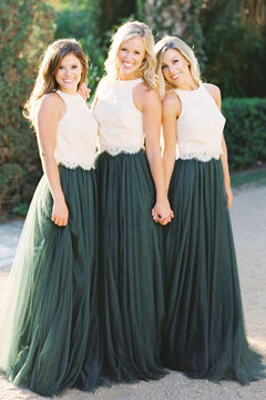 Two-Piece Scalloped Lace and Tulle Bridesmaid Dress
