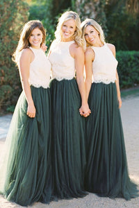 Two-piece Jewel Tulle Bridesmaids Dress with Lace