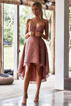 A-line High Low Homecoming Dresses with Lace