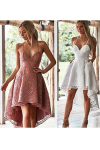 A-line High Low Homecoming Dresses with Lace