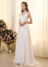 Junoesque A-Line V-neck Sleeveless Beadings Pleated Chiffon  Wedding Dresses