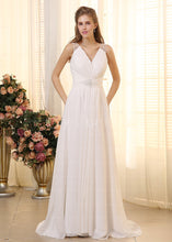 Junoesque A-Line V-neck Sleeveless Beadings Pleated Chiffon  Wedding Dresses