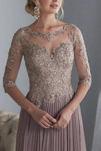 Long Applique Mother of the Bride Dress with sleeves