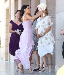 Mature Sleeveless One-shoulder Side Split Pleated Long Bridesmaid Dresses