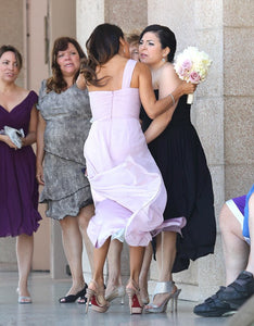 Mature Sleeveless One-shoulder Side Split Pleated Long Bridesmaid Dresses