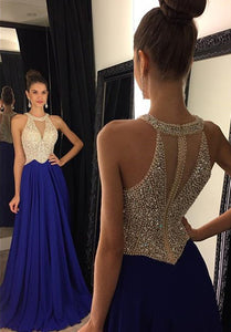 Decent A-line/Princess Sleeveless Beading Bodice Chiffon Long Prom Dresses