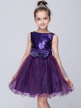 Ball Gown Sleeveless Satin & Sequined Top with Bowknot Organza Short Flower Girl Dresses