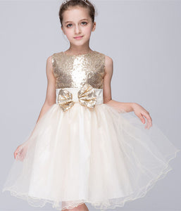 Ball Gown Sleeveless Satin & Sequined Top with Bowknot Organza Short Flower Girl Dresses