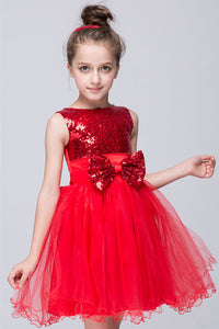 Ball Gown Sleeveless Satin & Sequined Top with Bowknot Organza Short Flower Girl Dresses
