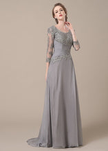 3/4 Sleeves Sheath/Column Lace Chiffon Floor Length Mother of the Bride Dresses