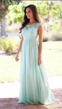 A-line/Princess sleeveless Lace Top Long Chiffon Bridesmaid Dresses