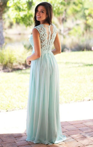 Lace and Chiffon A-Line Bridesmaid Dress with Illusion Back