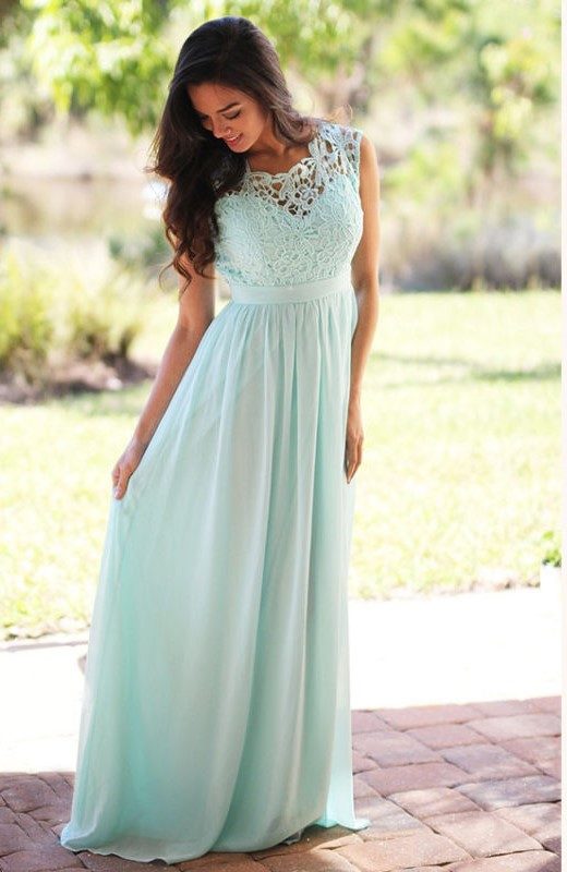 Lace and Chiffon A-Line Bridesmaid Dress with Illusion Back